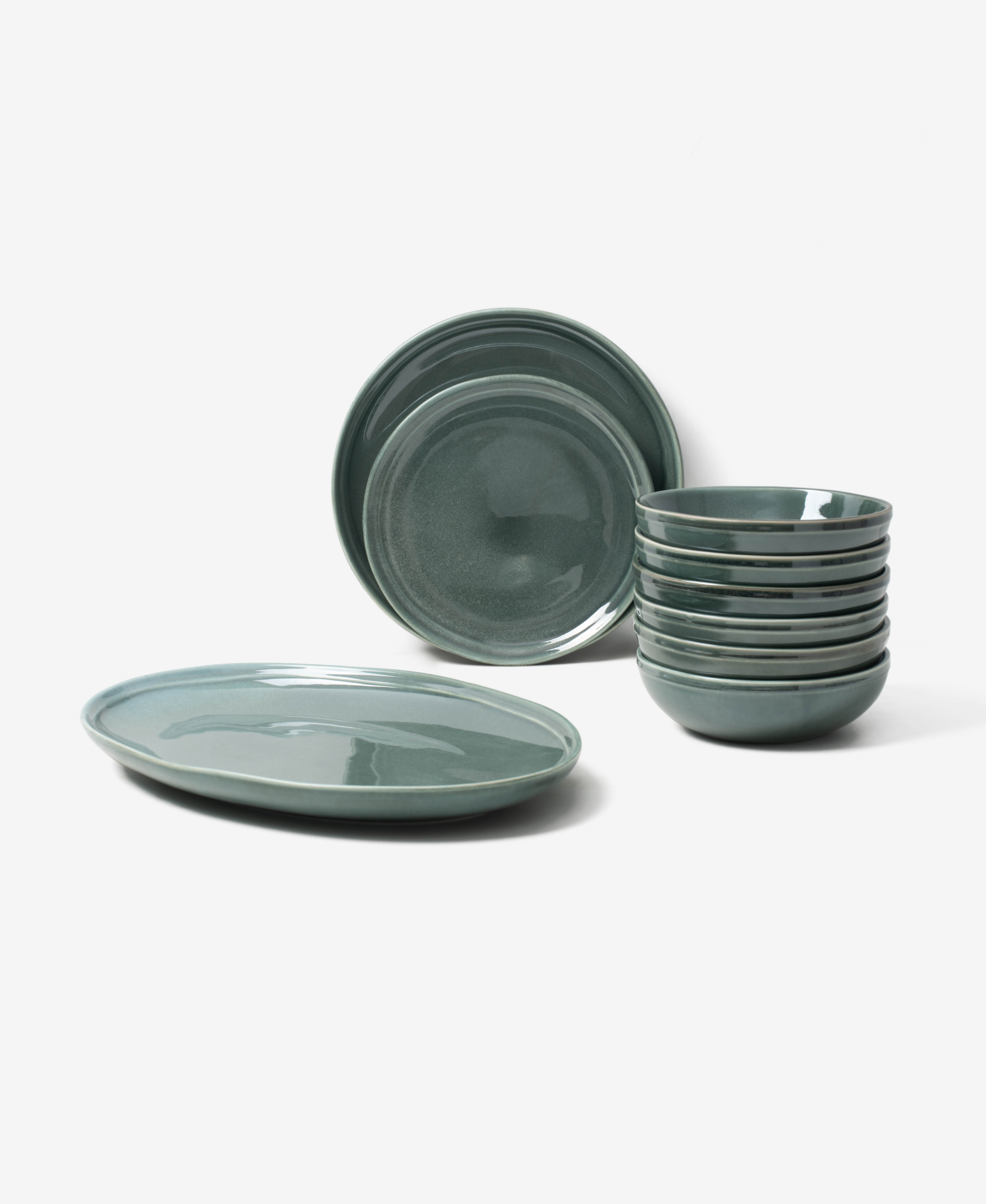 Rimmed Green Reactive Glazed Dinnerware